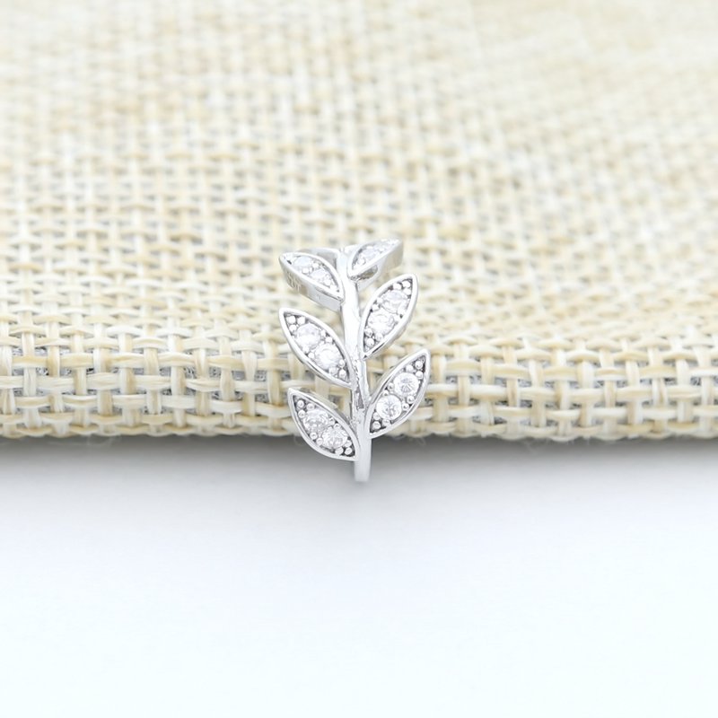 CZ Leaf Ear Cuff - Silver-Body Piercing Jewellery, Cubic Zirconia, Ear Cuffs, earrings, Jewellery, Non-Pierced, Women's Earrings, Women's Jewellery-EC0100-S2-800-Glitters