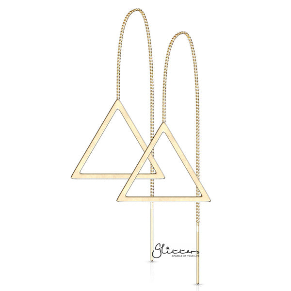 Stainless Steel Free Falling Chain Earrings with Hollow Triangle - Gold-Chain Earring, Earrings, Jewellery, Stainless Steel, Women's Earrings, Women's Jewellery-ER1452_G-Glitters