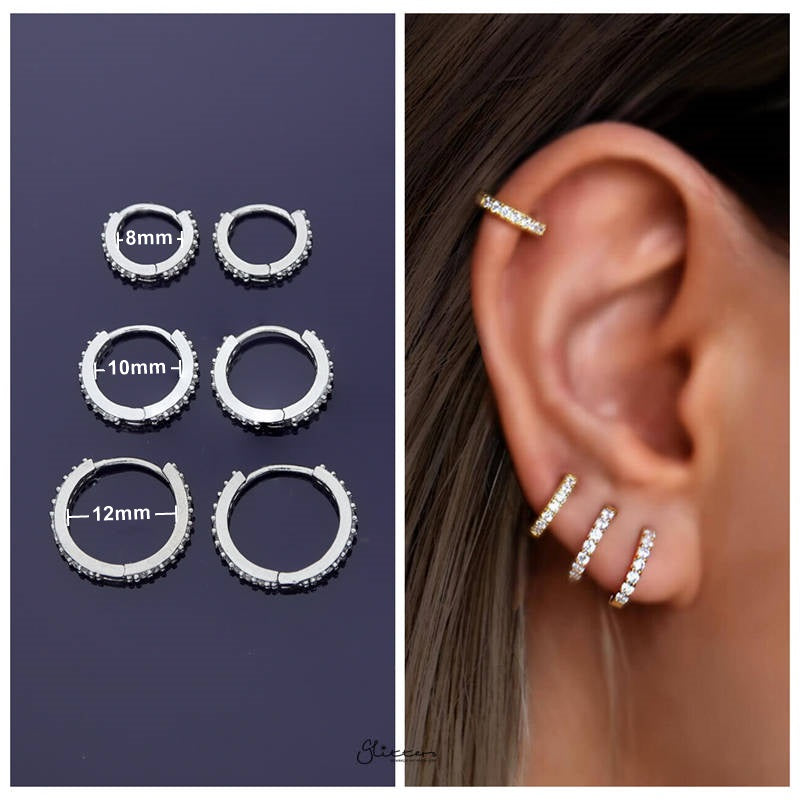 C.Z Paved Classic Huggie Hoop Earrings - Silver-Cubic Zirconia, earrings, Hoop Earrings, Jewellery, Women's Earrings, Women's Jewellery-2_New_f5c590c9-7e96-46aa-8d1a-507bc849a234-Glitters