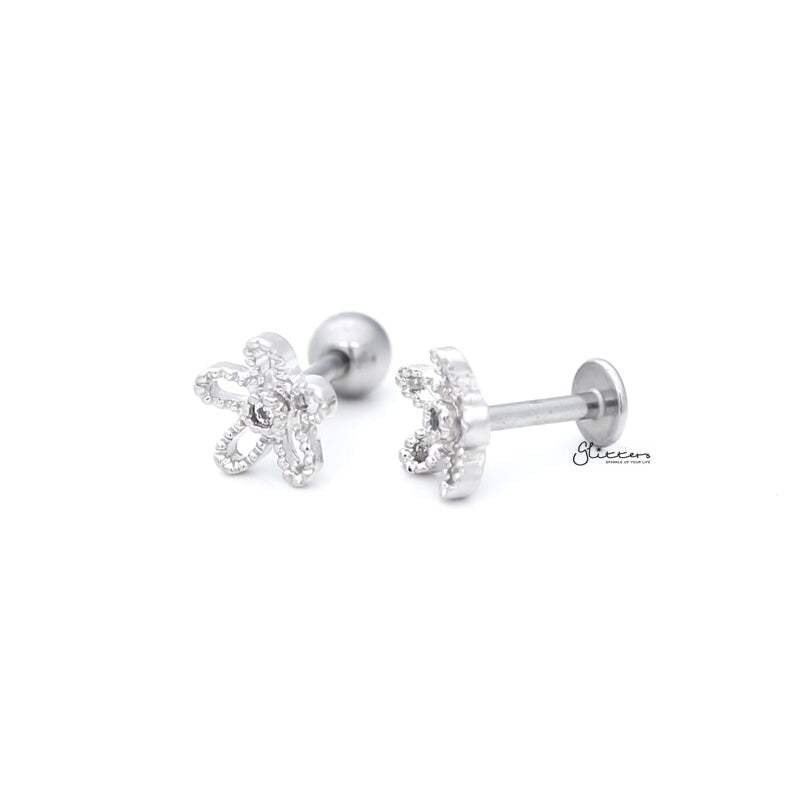 Flower with C.Z Center Cartilage Tragus Barbell - Ball End | Flat Back-Body Piercing Jewellery, Cartilage, Cubic Zirconia, Flat back, Jewellery, Tragus, Women's Earrings, Women's Jewellery-FP0020-HP5-1-1-Glitters