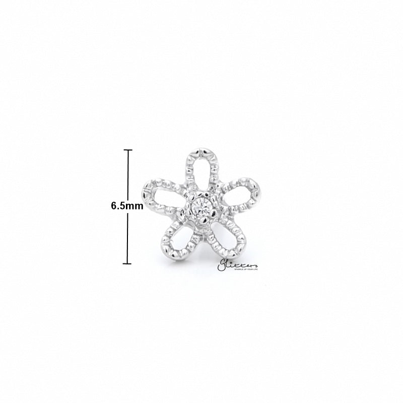 Flower with C.Z Center Cartilage Tragus Barbell - Ball End | Flat Back-Body Piercing Jewellery, Cartilage, Cubic Zirconia, Flat back, Jewellery, Tragus, Women's Earrings, Women's Jewellery-FP0020-HP5-2_1_New-Glitters