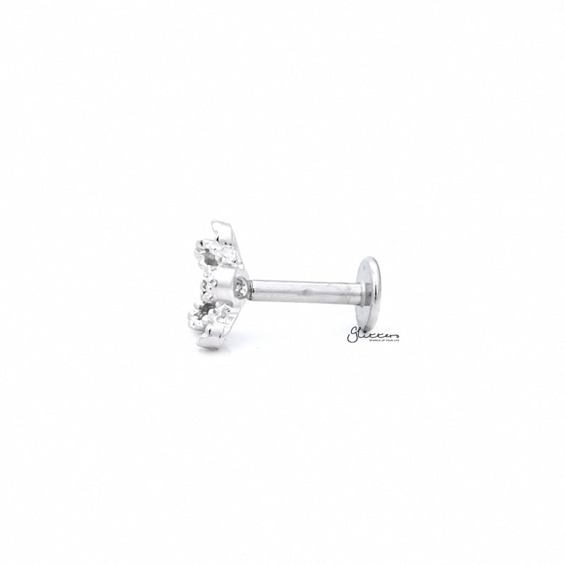 Flower with C.Z Center Cartilage Tragus Barbell - Ball End | Flat Back-Body Piercing Jewellery, Cartilage, Cubic Zirconia, Flat back, Jewellery, Tragus, Women's Earrings, Women's Jewellery-FP0020-HP5-F_1-Glitters