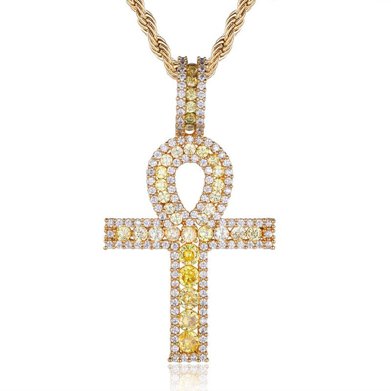 Egyptian Ankh Cross Pendant - Gold-Hip Hop, Hip Hop Pendant, Iced Out, Jewellery, Men's Necklace, Necklaces, Pendants, Women's Jewellery, Women's Necklace-NK1049-G1-800-Glitters