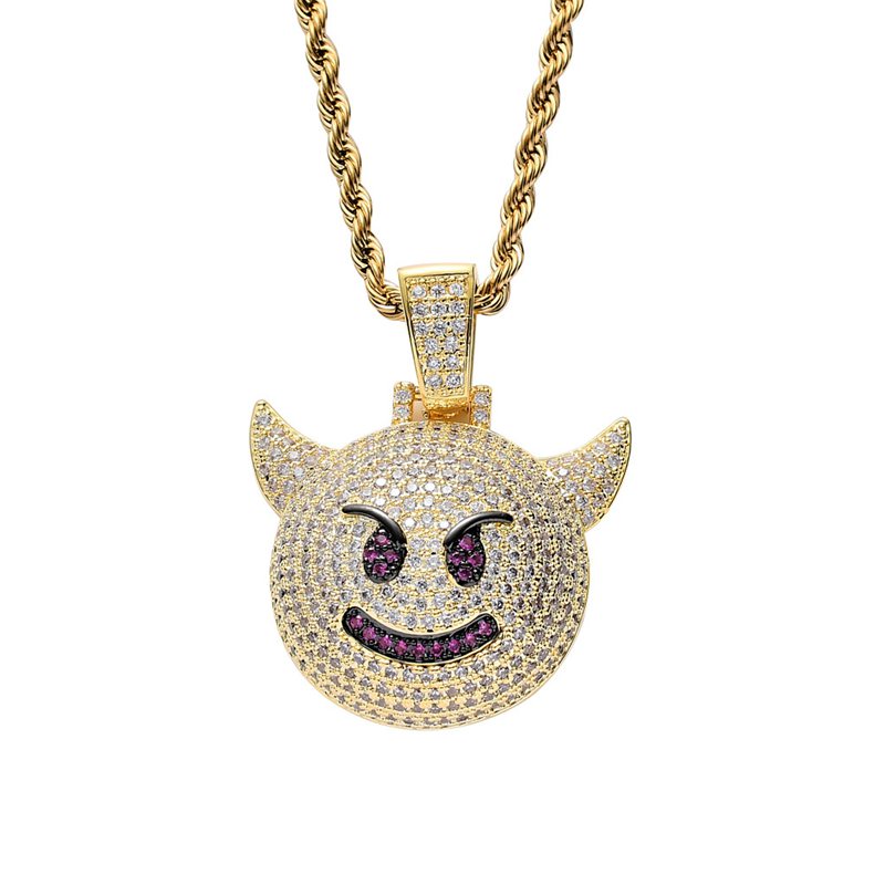 Iced Out Demon Evil Emoji Pendant - Gold-Hip Hop, Hip Hop Pendant, Iced Out, Men's Necklace, Necklaces, Pendants-NK1069-G-800-Glitters