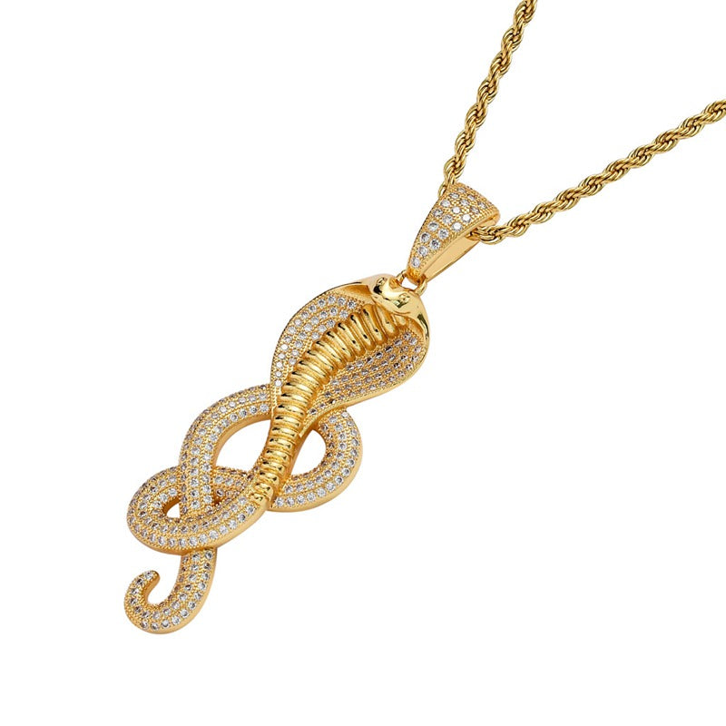 Iced Out Cobra Pendant - Gold-Hip Hop, Hip Hop Pendant, Iced Out, Men's Necklace, Necklaces, Pendants-NK1071-G3-800-Glitters