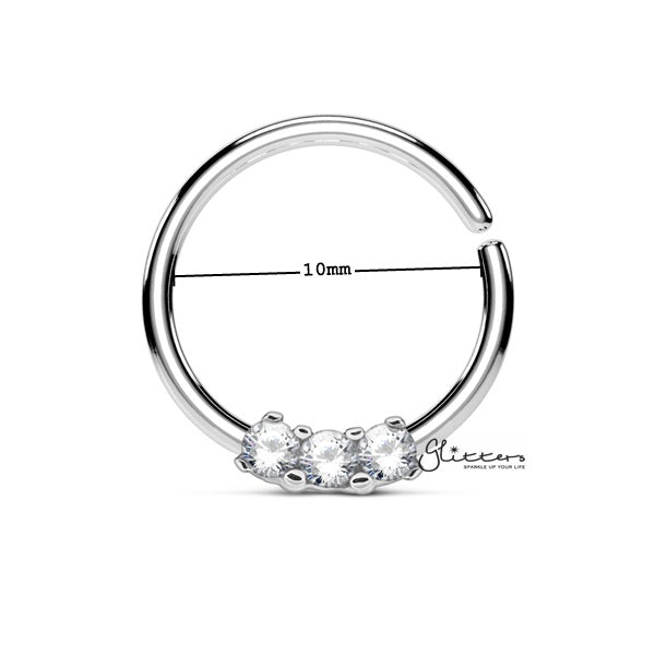 Surgical Steel Bendable Hoop Ring with 3 CZ Prong Set - Rose Gold-Body Piercing Jewellery, Cartilage, Cubic Zirconia, Nose, Septum Ring-NS0083_01_New_2ef14267-ab13-46ba-b6b8-0b908f771ca6-Glitters