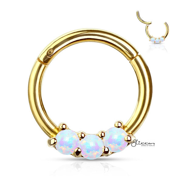 316L Surgical Steel 3-Opal Set Hinged Segment Hoop Rings-Body Piercing Jewellery, Cartilage, Daith, Nose, Septum Ring-NS0098-G-Glitters