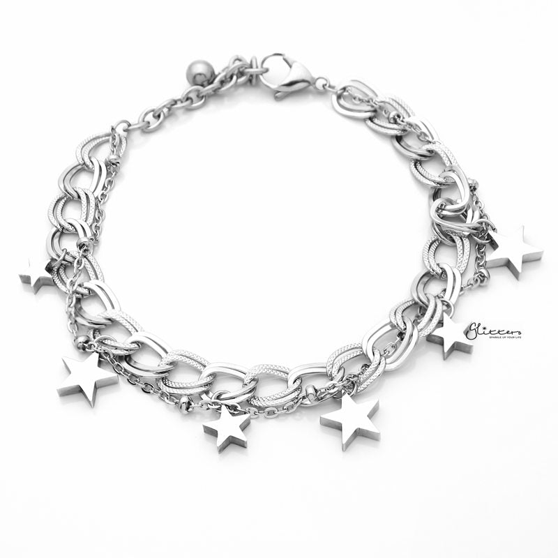 Stainless Steel Women's Bracelet with Dangle Star Charms-Bracelets, Jewellery, Stainless Steel, Stainless Steel Bracelet, Women's Bracelet, Women's Jewellery-SB0077-S1_800-Glitters