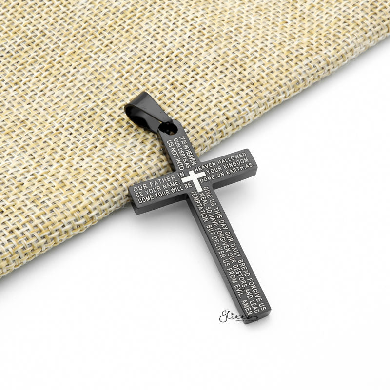 Lord's Prayer Cross Stainless Steel Pendant - Black-Jewellery, Men's Jewellery, Men's Necklace, Necklaces, Pendants, Stainless Steel, Stainless Steel Pendant-SP0266-K2_1-Glitters