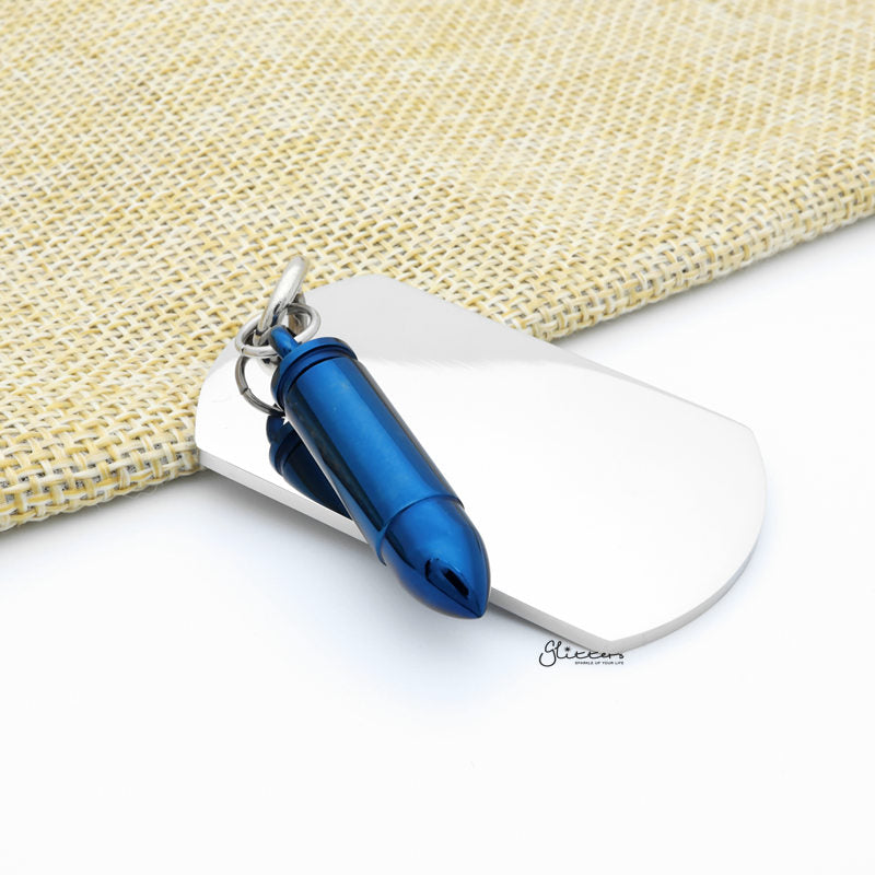 Stainless Steel Dog Tag with Bullet Pendant - Blue-Jewellery, Men's Jewellery, Men's Necklace, Necklaces, Pendants, Stainless Steel, Stainless Steel Pendant-SP0287-B1_1-Glitters