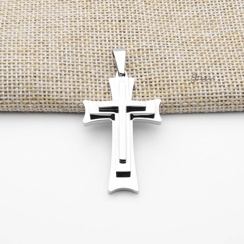 Stainless Steel Triple Layer Cross Pendant - Silver-Jewellery, Men's Jewellery, Men's Necklace, Necklaces, Pendants, Stainless Steel, Stainless Steel Pendant-SP0304-S1_800-Glitters