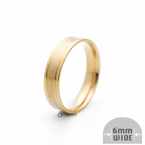 Stainless Steel 6mm Wide Brushed Center Band Ring - Gold-Jewellery, Men's Jewellery, Men's Rings, Rings, Stainless Steel, Stainless Steel Rings-SR0267-01_600-Glitters