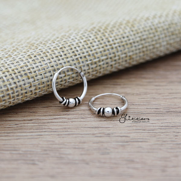 Sterling Silver Bali Hoop Sleeper Earrings -12mm-SSE0236-earrings, Hoop Earrings, Jewellery, Women's Earrings, Women's Jewellery-SSE0236_03-Glitters