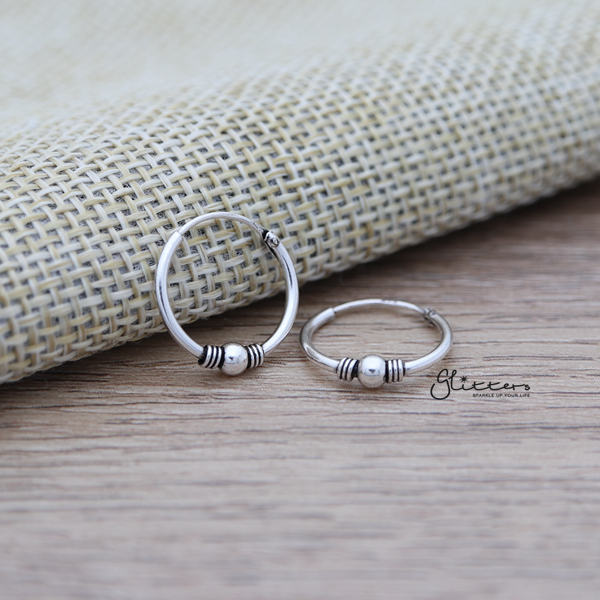 Sterling Silver Bali Hoop Sleeper Earrings - 14mm - SSE0246-earrings, Hoop Earrings, Jewellery, Women's Earrings, Women's Jewellery-SSE0246_03-Glitters