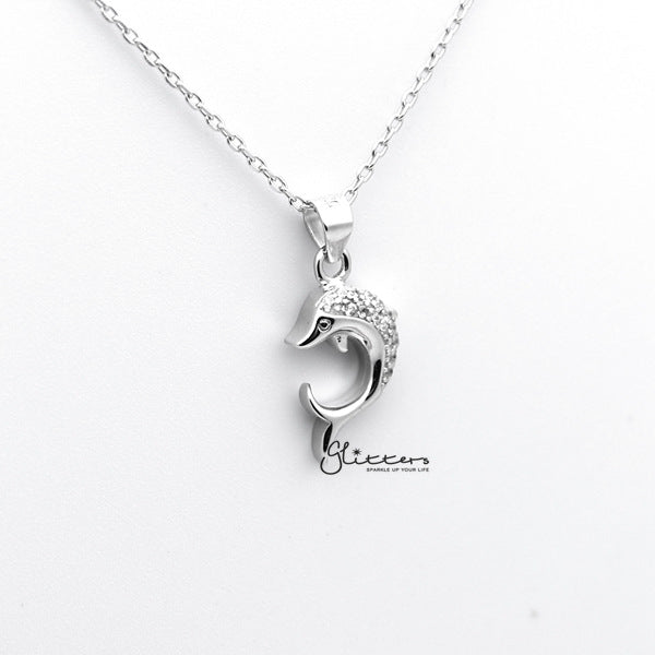 Sterling Silver C.Z Dolphin Women's Necklace-Cubic Zirconia, Jewellery, Necklaces, Sterling Silver Necklaces, Women's Jewellery, Women's Necklace-SSP0139_03-Glitters