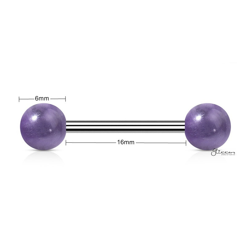 Amethyst Stone Balls Straight Barbell - Tongue | Nipple-Body Piercing Jewellery, Nipple Barbell, Tongue Bar-1-Glitters