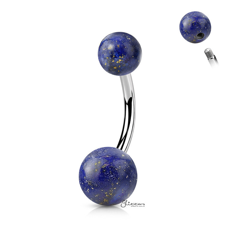 Sodalite Blue Stone Balls Belly Button Ring-Belly Ring, Body Piercing Jewellery-bj0353B-Glitters