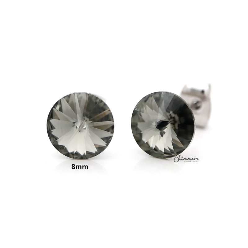 Round Crystal Stud Earrings - Black-Crystal, earrings, Jewellery, Stud Earrings, Women's Earrings, Women's Jewellery-er0591-K1-800-Glitters