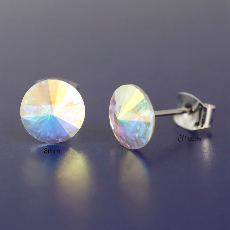 Round Crystal Stud Earrings - Aurora Borealis-Crystal, earrings, Jewellery, Stud Earrings, Women's Earrings, Women's Jewellery-er0591-ab1_800-Glitters