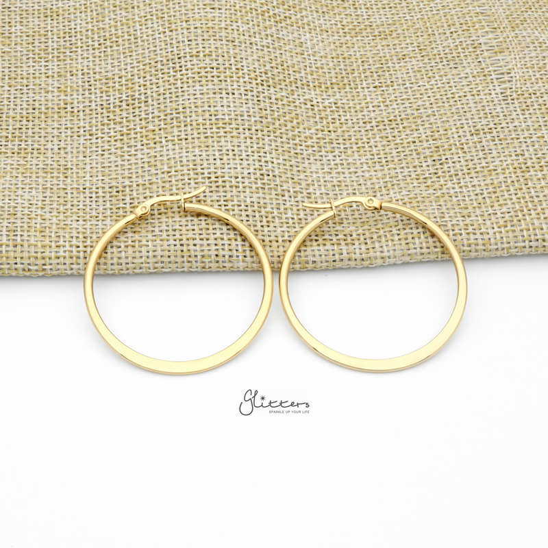 Stainless Steel Plain Flat Hoop Earrings - Gold-earrings, Hoop Earrings, Huggie Earrings, Jewellery, Stainless Steel, Women's Earrings, Women's Jewellery-er1546-G40_800-Glitters