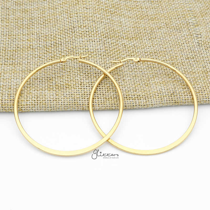 Stainless Steel Plain Flat Hoop Earrings - Gold-earrings, Hoop Earrings, Huggie Earrings, Jewellery, Stainless Steel, Women's Earrings, Women's Jewellery-er1546-G60_800-Glitters