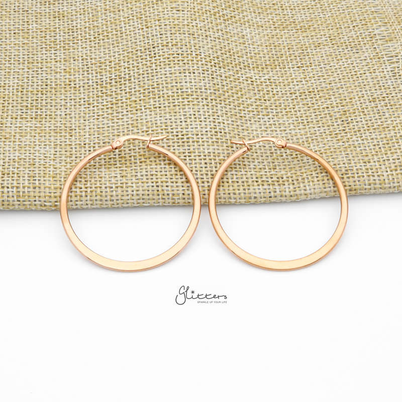 Stainless Steel Plain Flat Hoop Earrings - Rose Gold-earrings, Hoop Earrings, Huggie Earrings, Jewellery, Stainless Steel, Women's Earrings, Women's Jewellery-er1546-RG40_800-Glitters