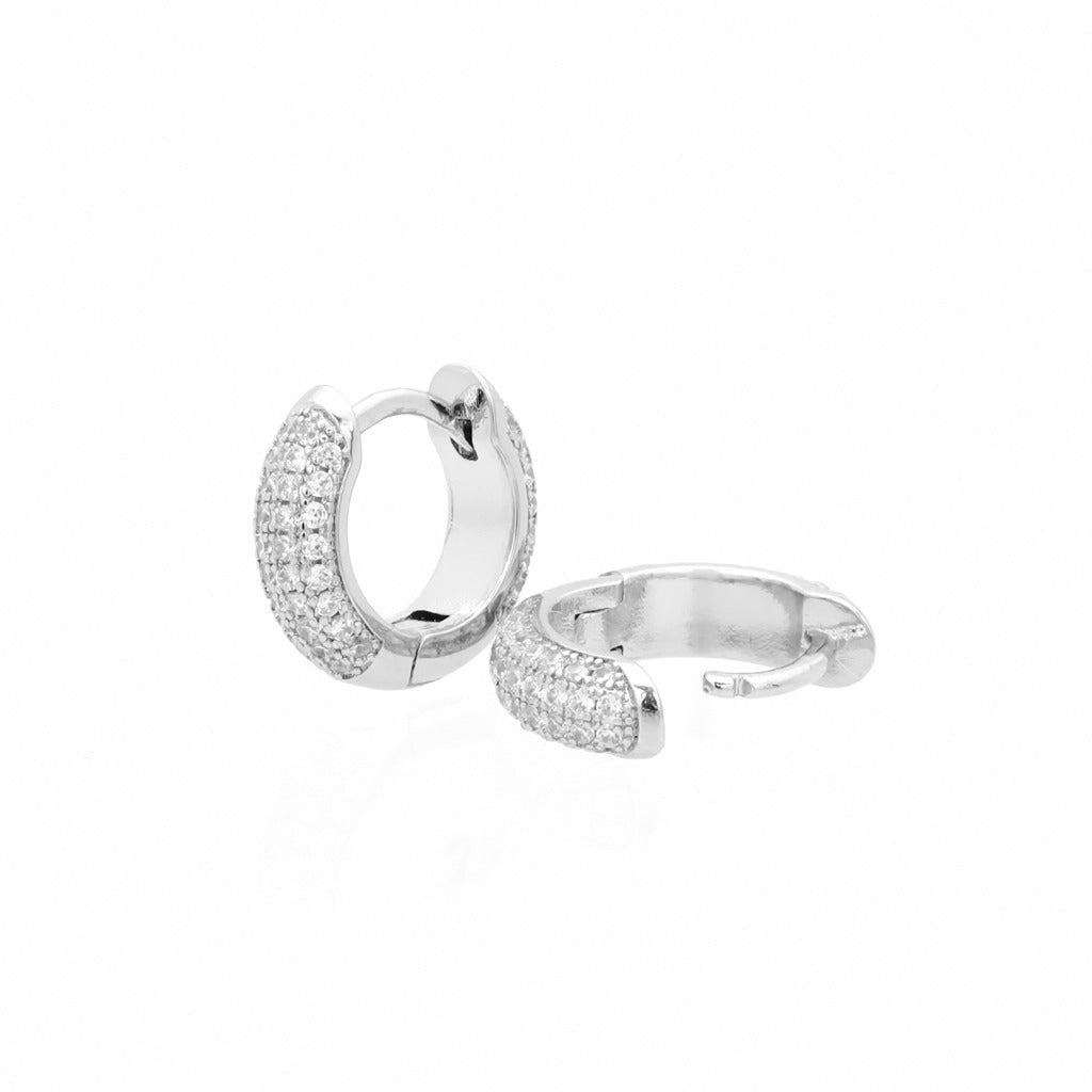 CZ Paved Classic Huggie Hoop Earrings-Cubic Zirconia, earrings, Hoop Earrings, Iced Out, Jewellery, Women's Earrings, Women's Jewellery-er1559-s_1-Glitters