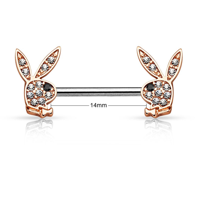 Playboy Bunny Ends Nipple Barbell - Rose Gold-Body Piercing Jewellery, Nipple Barbell-nb0027-rg_New-Glitters