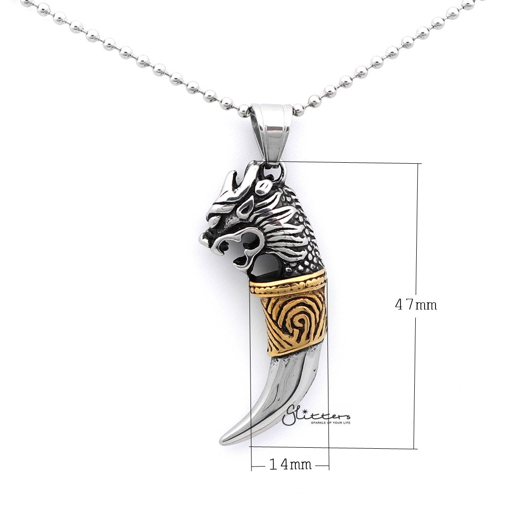 Stainless Steel Dragon Head with Wolf Tooth Pendant-Jewellery, Men's Jewellery, Men's Necklace, Necklaces, Pendants, Stainless Steel, Stainless Steel Pendant-sp0251_1000-02_New-Glitters