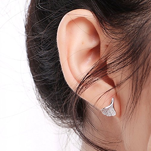 Sterling Silver Small Ginkgo Leaves Stud Earrings-earrings, Jewellery, Stud Earrings, Women's Earrings, Women's Jewellery-sse0063-2-4-Glitters