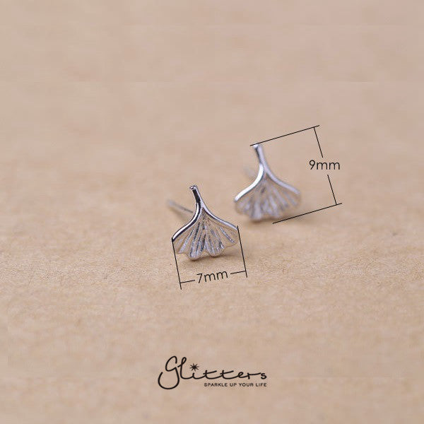 Sterling Silver Small Ginkgo Leaves Stud Earrings-earrings, Jewellery, Stud Earrings, Women's Earrings, Women's Jewellery-sse0063-3_New-1-Glitters