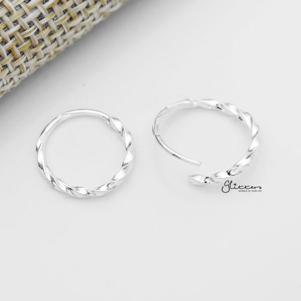 Sterling Silver Twisted Pattern Bendable Hoop Earrings-earrings, Hoop Earrings, Jewellery, Women's Earrings, Women's Jewellery-sse0392-12mm-2_600-Glitters