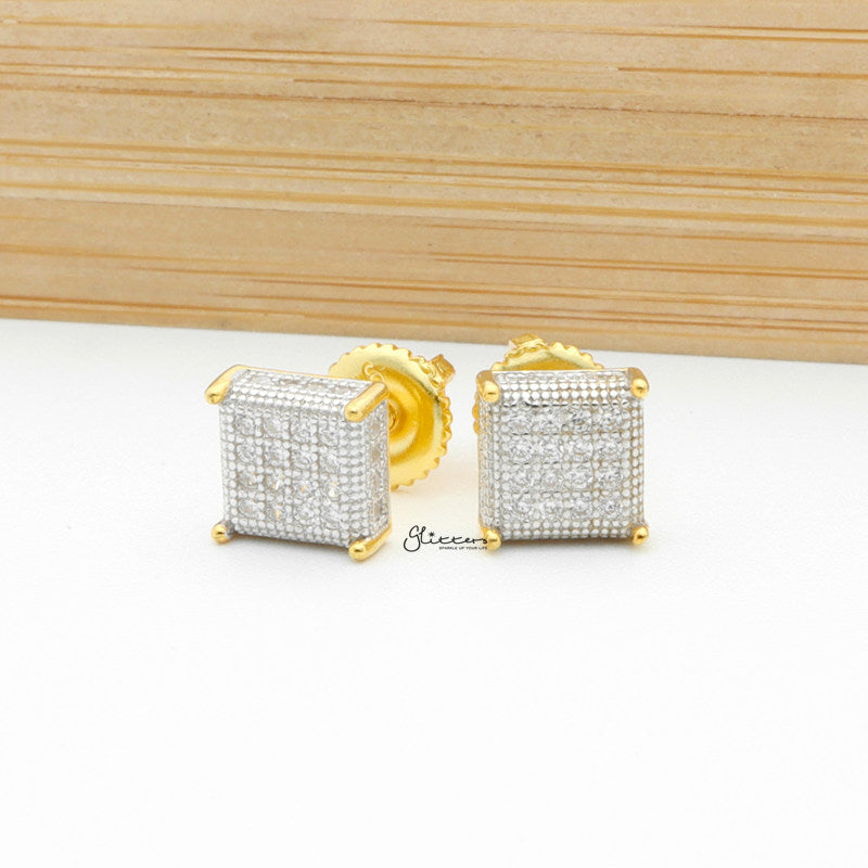 Sterling Silver C.Z Paved Square Prong Stud Earrings-Cubic Zirconia, earrings, Hip Hop Earrings, Iced Out, Jewellery, Men's Earrings, Men's Jewellery, Stud Earrings, Women's Earrings, Women's Jewellery-sse0406-4_1-Glitters