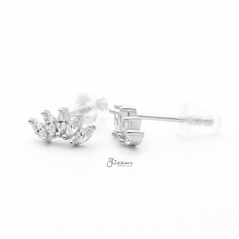 Sterling Silver Five Marquise CZ Stud Earrings - Silver-Cubic Zirconia, earrings, Jewellery, Stud Earrings, Women's Earrings, Women's Jewellery-sse0423-s2_800-Glitters