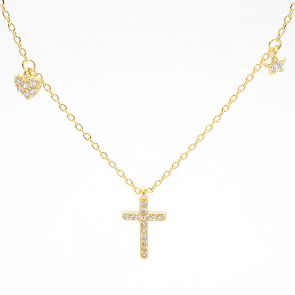 Sterling Silver C.Z Paved Cross Necklace-Cubic Zirconia, Jewellery, Necklaces, New, Out of stock, Sterling Silver Necklaces, Women's Jewellery, Women's Necklace-ssp0183-g1_1-Glitters