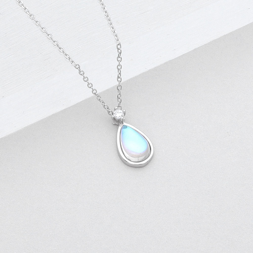 Sterling Silver Teardrop Moonstone Necklace-Cubic Zirconia, Jewellery, Necklaces, New, Sterling Silver Necklaces, Women's Jewellery, Women's Necklace-ssp0190-1_1-Glitters