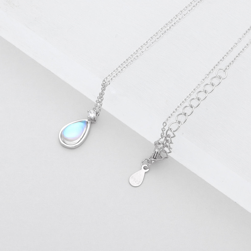 Sterling Silver Teardrop Moonstone Necklace-Cubic Zirconia, Jewellery, Necklaces, New, Sterling Silver Necklaces, Women's Jewellery, Women's Necklace-ssp0190-3_1-Glitters