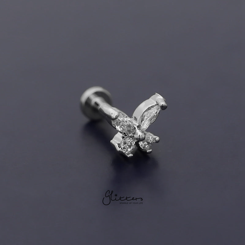 Prong Set CZ Butterfly Tragus Cartilage Barbell Stud - Clear-Body Piercing Jewellery, Cartilage, Cubic Zirconia, Jewellery, Tragus, Women's Earrings, Women's Jewellery-tg0130-s-3_800-Glitters