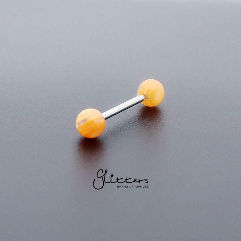 Orange Stripe Acrylic Ball with Surgical Steel Tongue Bar-Body Piercing Jewellery, Tongue Bar-tr0001-Stripe_3-Glitters