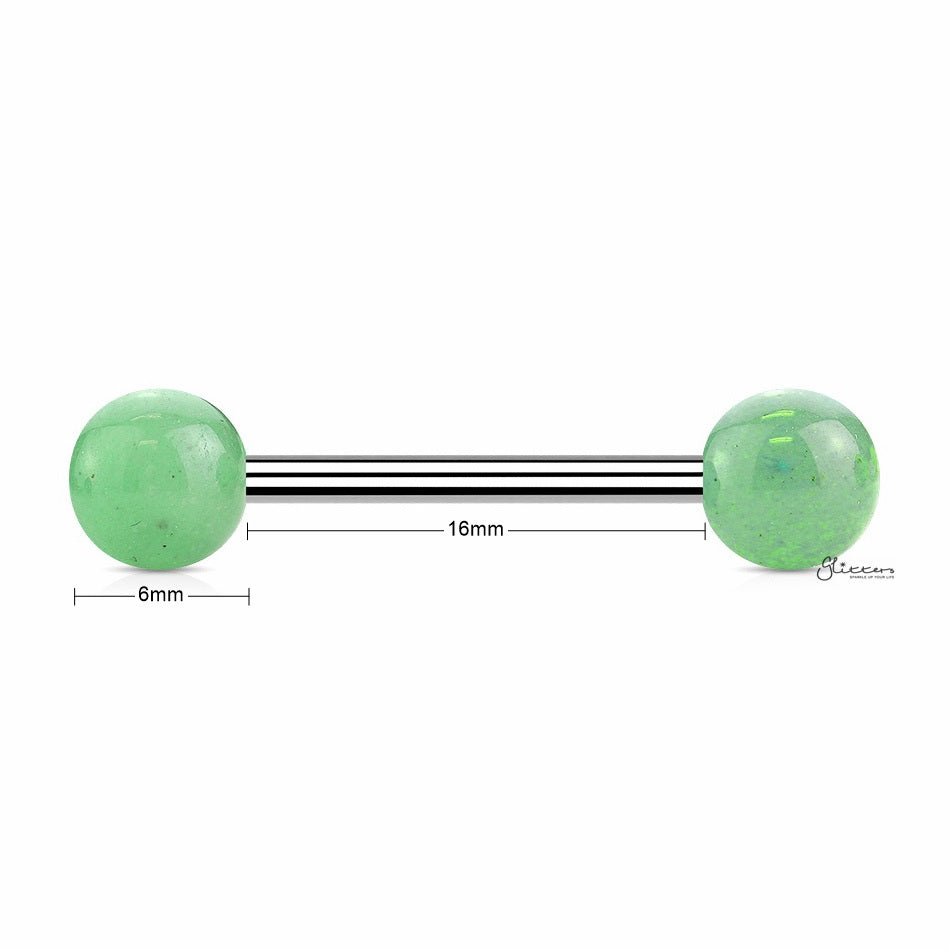 Jade Green Stone Balls Straight Barbell - Tongue | Nipple-Body Piercing Jewellery, Nipple Barbell, Tongue Bar-1-Glitters